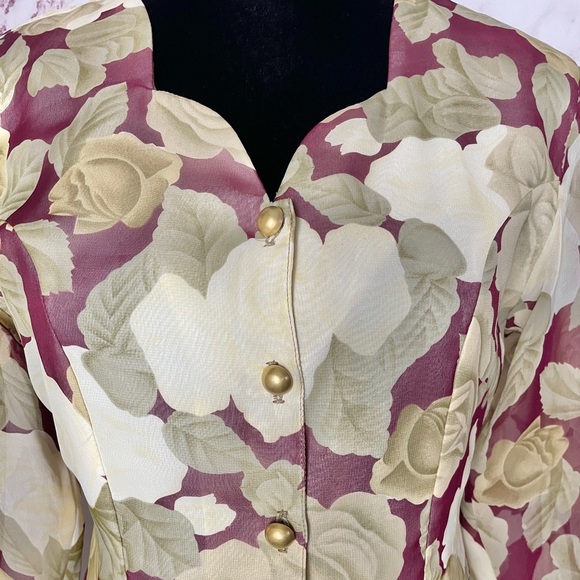 Jaques vintage button down tunic blouse sheer gold long sleeve sweetheart 90’s - Picture 10 of 11